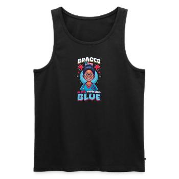 Appareil dentaire patriotique en rouge, blanc et bleu - Débardeur bio Premium Homme - noir - Devant - AI Model Male 178 light (178cm)