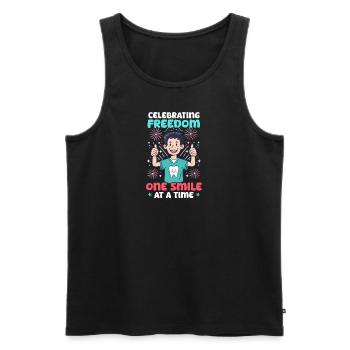 Patriotic Dentist Celebrating Freedom Smile A Time - Men's Premium Organic Tank Top - black - Front - AI Model Male 178 light (178cm)