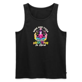 Drôle d’amateur de yoga Vin et Yoga Parce Que l’âge adulte est - Débardeur bio Premium Homme - noir - Devant - Michal (187cm)