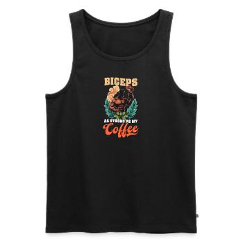 Fléchir les biceps : des biceps aussi forts que mon café - Débardeur bio Premium Homme - noir - Devant - AI Model Male 178 light (178cm)