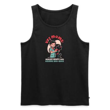 Maman vétérinaire guérissant les cœurs et embrassant les bobos - Débardeur bio Premium Homme - noir - Devant - AI Model Male 178 light (178cm)