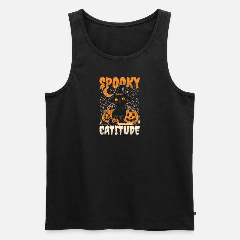 Halloween Katze Spooky Catitude - Männer Premium Bio Tank Top - Schwarz