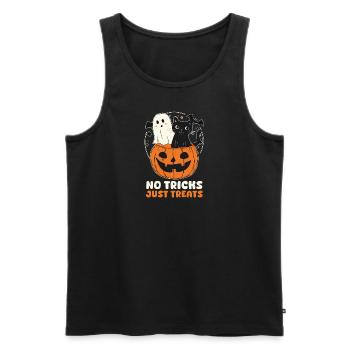 Chat d’Halloween Pas de tours, juste des friandises - Débardeur bio Premium Homme - noir - Devant - AI Model Male 178 light (178cm)
