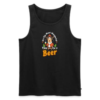 Renne de Noël : l’heure de la bière - Débardeur bio Premium Homme - noir - Devant - Michal (187cm)