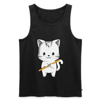 Cute Cat With Flute Kawaii Anime Japanese - Männer Premium Bio Tank Top - Schwarz - Vorne - AI Model Male 178 light (178cm)