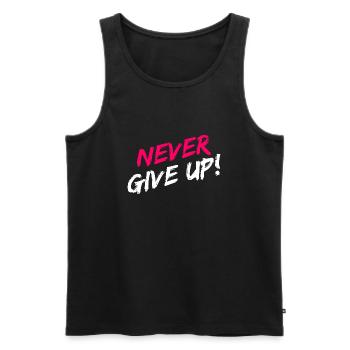 "Never Give Up!" Motivation in pink and white - Men's Premium Organic Tank Top - black - Front - Michal (187cm)