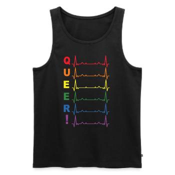 CSD Outfit Pride LGBTQ Regenbogen Herzschlag QUEER - Männer Premium Bio Tank Top - Schwarz - Vorne - Michal (187cm)