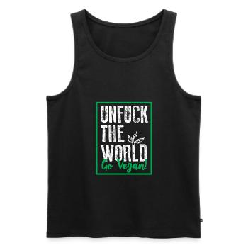 unfuck the world go vegan - Männer Premium Bio Tank Top - Schwarz - Vorne - Michal (187cm)