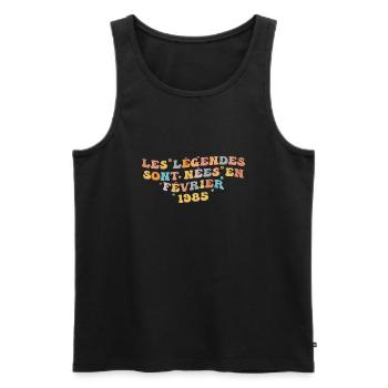 Les légendes sont nées Février 1985 | Femme Cadeau - Débardeur bio Premium Homme - noir - Devant - Michal (187cm)