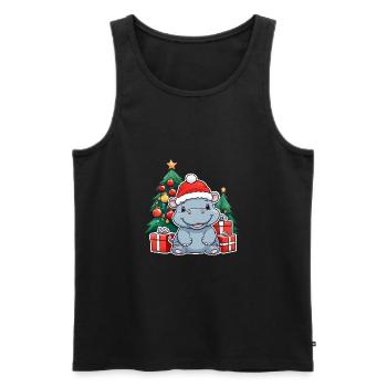 Niedliches Baby Nilpferd mit Weihnachtsmütze - Männer Premium Bio Tank Top - Schwarz - Vorne - Michal (187cm)
