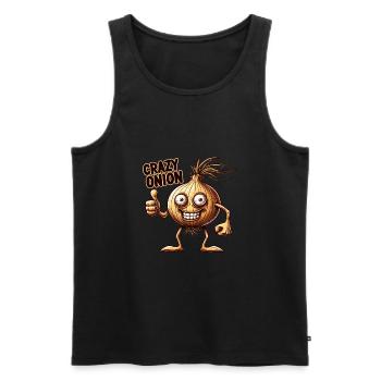 Crazy Veggies: Onion With Goatee and Thumbs Up - Men's Premium Organic Tank Top - black - Front - AI Model Male 178 light (178cm)