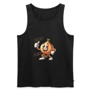 Crazy Veggies: Onion With Goatee and Thumbs Up - Men's Premium Organic Tank Top - black - Front - AI Model Male 178 light (178cm)