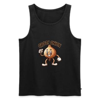 Crazy Veggies: Onion With Goatee and Thumbs Up - Men's Premium Organic Tank Top - black - Front - AI Model Male 178 light (178cm)