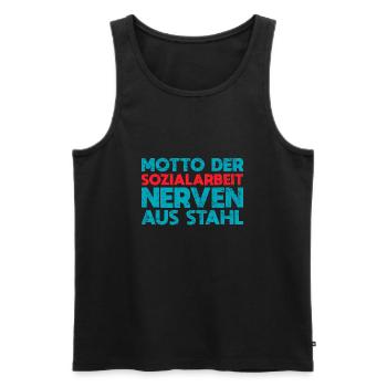 Motto Der Sozialarbeit - Nerven Aus Stahl - Männer Premium Bio Tank Top - Schwarz - Vorne - Michal (187cm)