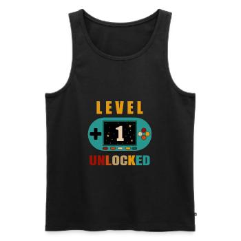 Stufe 1 entsperrt. 1. Geburtstag - Männer Premium Bio Tank Top - Schwarz - Vorne - AI Model Male 178 light (178cm)