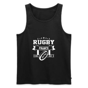 Rugby FRANCE Fans - In Augmented Reality - Männer Premium Bio Tank Top - Schwarz - Vorne - AI Model Male 178 light (178cm)