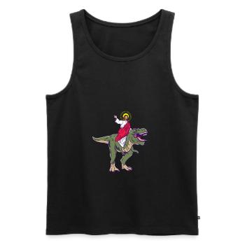Jésus chevauche une parodie de dinosaure Jésus - Débardeur bio Premium Homme - noir - Devant - AI Model Male 178 light (178cm)
