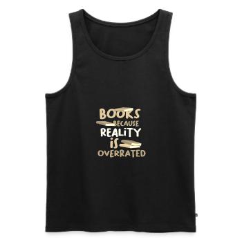 Livres parce que la réalité surestime le cadeau de l’amateur de livres - Débardeur bio Premium Homme - noir - Devant - Michal (187cm)