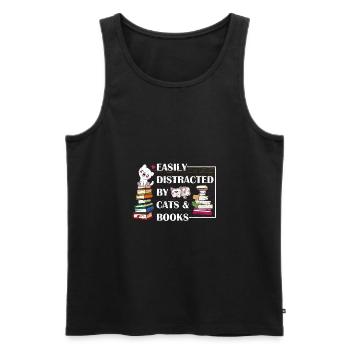 Katzenliebhaber lässt sich leicht von Katzen und Büchern ablenken - Männer Premium Bio Tank Top - Schwarz - Vorne - AI Model Male 178 light (178cm)