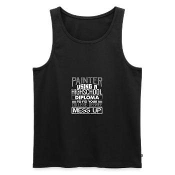 Painter Using High School Diploma Fix College - Men's Premium Organic Tank Top - black - Front - Michal (187cm)