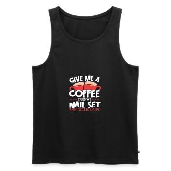 Cadeau de travail du bois Donnez-moi un ensemble de café et d’ongles - Débardeur bio Premium Homme - noir - Devant - AI Model Male 178 light (178cm)