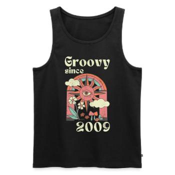 Groovy since 2009 with retro graphics - Men's Premium Organic Tank Top - black - Front - AI Model Male 178 light (178cm)