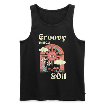 Groovy since 2011 with retro graphics - Men's Premium Organic Tank Top - black - Front - AI Model Male 178 light (178cm)
