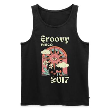 Groovy since 2017 with retro graphics - Men's Premium Organic Tank Top - black - Front - AI Model Male 178 light (178cm)
