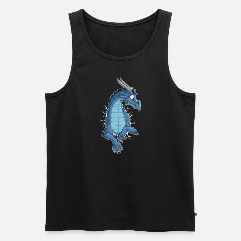 STUCK Blue Dragon / Blauer Drache (front) - Männer Premium Bio Tank Top - Schwarz