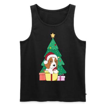 Beagle devant le sapin de Noël chapeau de Noël - Débardeur bio Premium Homme - noir - Devant - Michal (187cm)