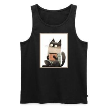 Chat avec tasse à café - Débardeur bio Premium Homme - noir - Devant - Michal (187cm)