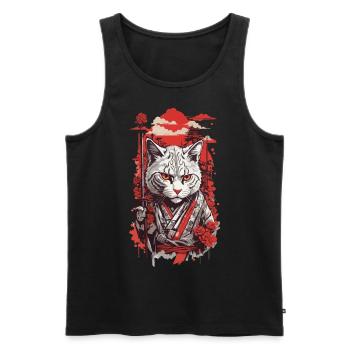 Chat asiatique dans un style de chat japonais rétro - Débardeur bio Premium Homme - noir - Devant - Michal (187cm)
