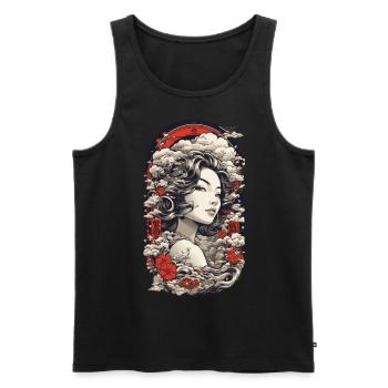Vintage Ukiyo-e Asian Beauty with Kanji - Men's Premium Organic Tank Top - black - Front - Michal (187cm)