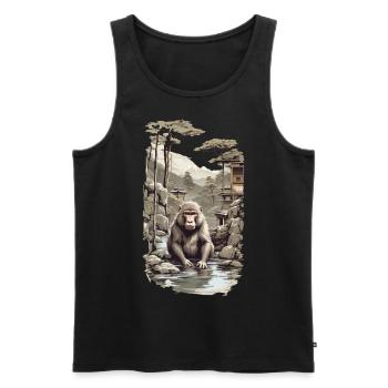 Japanmakake Ukiyo-E Affe in heißer Quelle Design - Männer Premium Bio Tank Top - Schwarz - Vorne - AI Model Male 178 light (178cm)