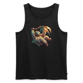 Relaxed sloth with sunglasses and cocktail - Men's Premium Organic Tank Top - black - Front - AI Model Male 178 light (178cm)