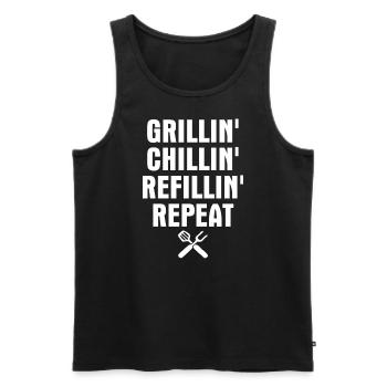 Grillin chillin refillin repeat- Grill Tshirt - Men's Premium Organic Tank Top - black - Front - AI Model Male 178 light (178cm)