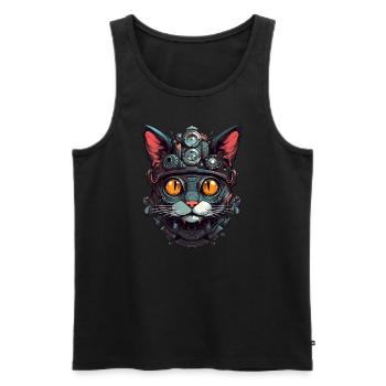Cat Robot Cyborg Head Portrait Steampunk Cyber - Men's Premium Organic Tank Top - black - Front - AI Model Male 178 light (178cm)