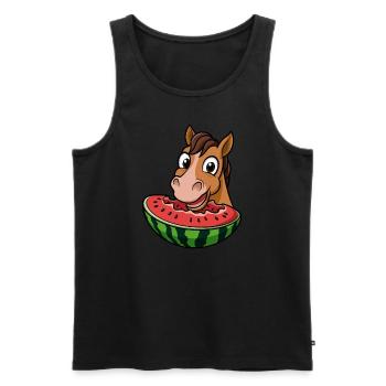 Cheval mignon avec pastèque dessin animé été - Débardeur bio Premium Homme - noir - Devant - AI Model Male 178 light (178cm)