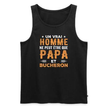Un Vrai Homme N'est Que Papa et Bucheron - Débardeur bio Premium Homme - noir - Devant - Michal (187cm)