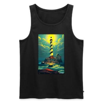 lighthouse sea light North Sea Baltic Sea holiday beach - Men's Premium Organic Tank Top - black - Front - AI Model Male 178 light (178cm)
