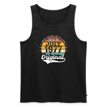 1977 July - Years of greatness since July 1977 - Men's Premium Organic Tank Top - black - Front - AI Model Male 178 light (178cm)