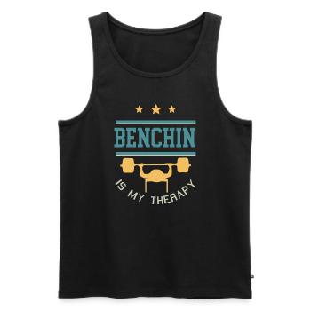 Ironic Gym Quote Benchpress as Therapy Lifting - Men's Premium Organic Tank Top - black - Front - Michal (187cm)