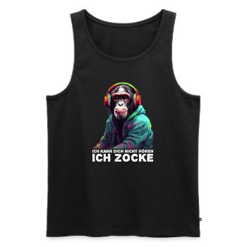 Ich kann dich nicht hören ich zocke Gaming Affe - Männer Premium Bio Tank Top - Schwarz - Vorne - Michal (187cm)