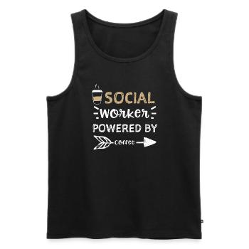 Travailleur social alimenté par le café - Débardeur bio Premium Homme - noir - Devant - AI Model Male 178 light (178cm)