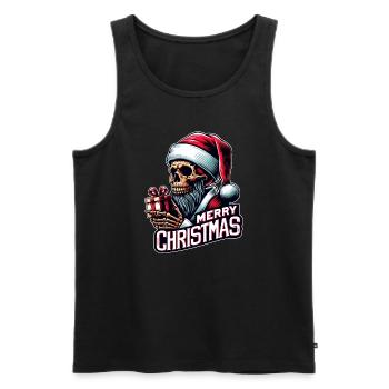 Crâne de Père Noël effrayant avec colis - Débardeur bio Premium Homme - noir - Devant - Michal (187cm)