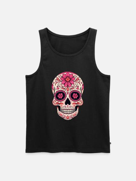 rose rose peint tête de mort La Catrina crâne - Débardeur bio Premium Homme - noir