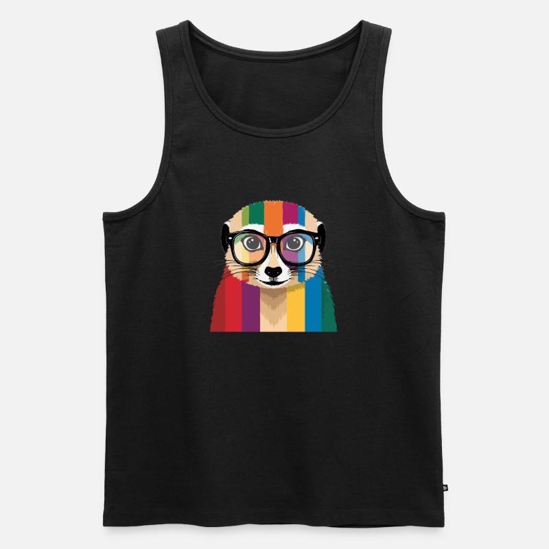 Erdmännchen Brille Bunt Cool - Männer Premium Bio Tank Top - Schwarz