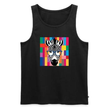 Zebra Cool mit Brille Bunt - Männer Premium Bio Tank Top - Schwarz - Vorne - AI Model Male 178 light (178cm)