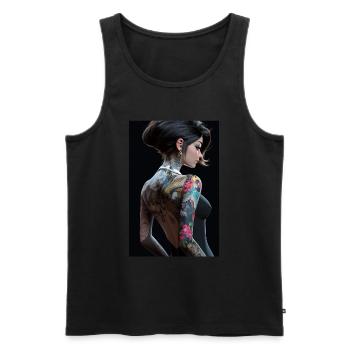 Ink Enchantress: Anime Beauty in a Black Dress - Men's Premium Organic Tank Top - black - Front - AI Model Male 178 light (178cm)