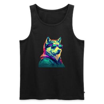 Husky avec lunettes de soleil Coloré Cool Huskies Chien - Débardeur bio Premium Homme - noir - Devant - Michal (187cm)